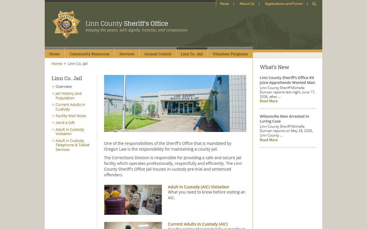 Linn County Sheriff's jail overview page