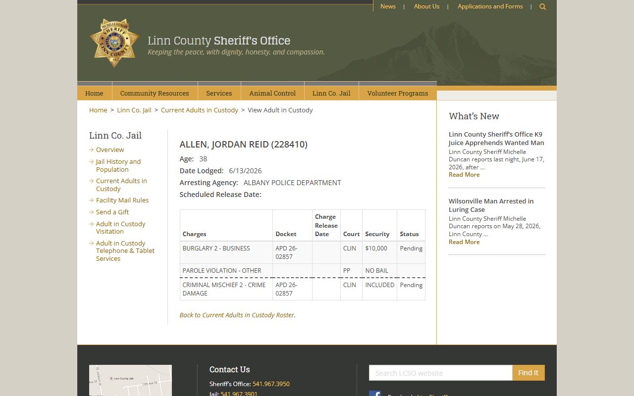 Linn County jail roster profile showing booking-photo field absent